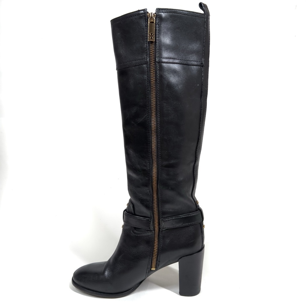 Tory Burch Blaire Simone Knee High Riding Boots Black Leather Side Zip 7.5M - Picture 2 of 13